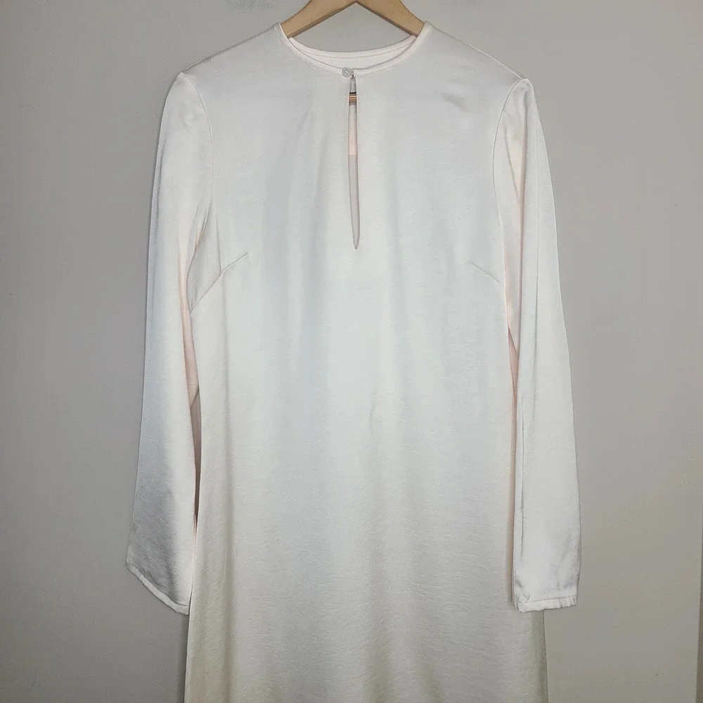 Saint Art Tuckernuck Isabel Satin Long Sleeve Midi Dress Ivory Modest Minimalist - Picture 4 of 9